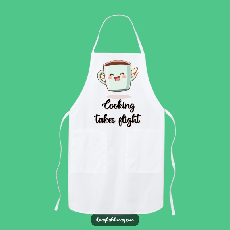 Funny Coffee Apron: Happy Flying Mug Character, Humorous Kitchen Wear Gift