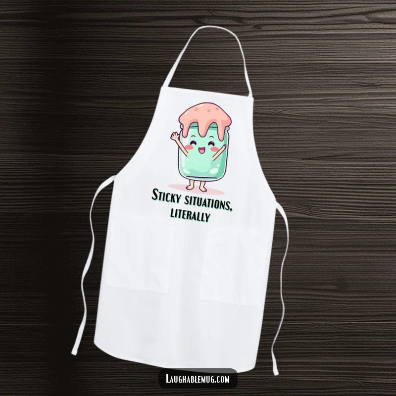 Funny apron featuring a jelly jar in a comical handstand, ideal for kitchen fun and protection.