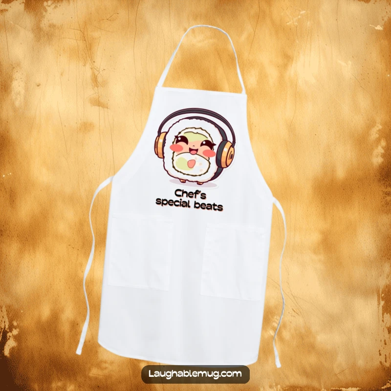 Funny Sushi Roll Apron: A giggling sushi character ready to cook, adding humor and personality to your kitchen attire.