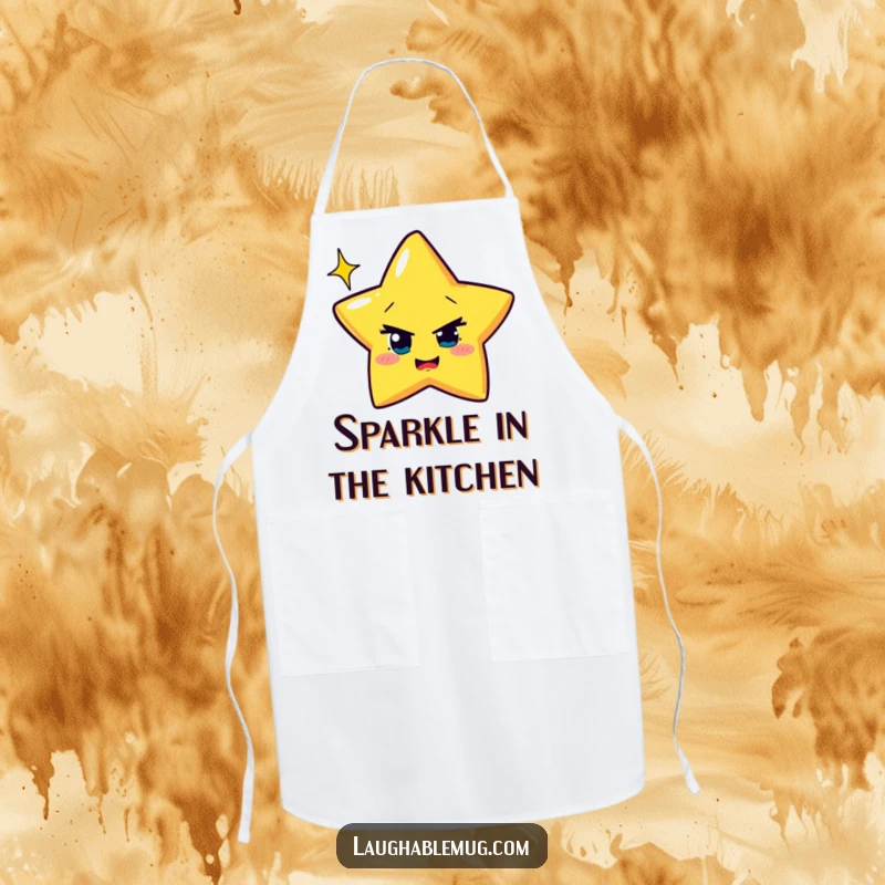 Funny Apron: Mischievous star attempting to wink with exaggerated sparkle, a humorous and practical cooking accessory.