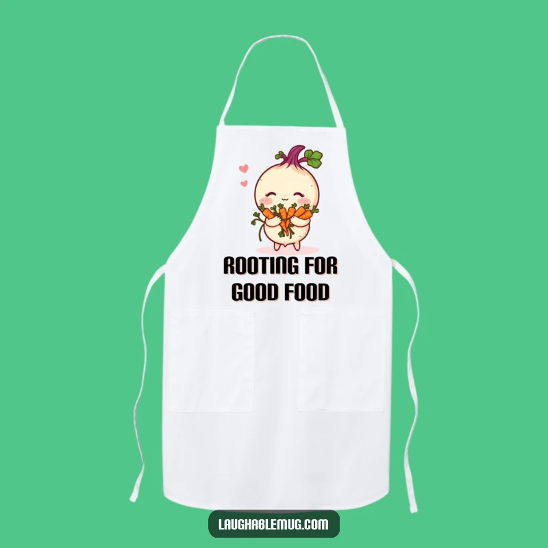 Funny Shy Turnip Apron, Cute Blushing Vegetable with Carrot Bouquet Kitchenwear