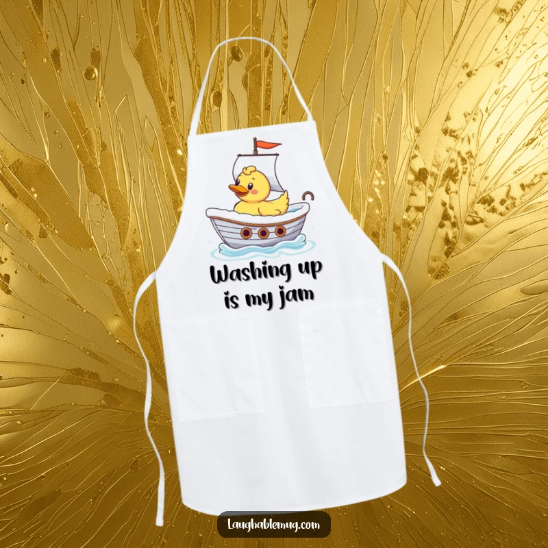 Funny Rubber Ducky Ship Captain Apron: An apron depicting a rubber ducky captain sailing a bathtub, ready for kitchen adventures with humor.