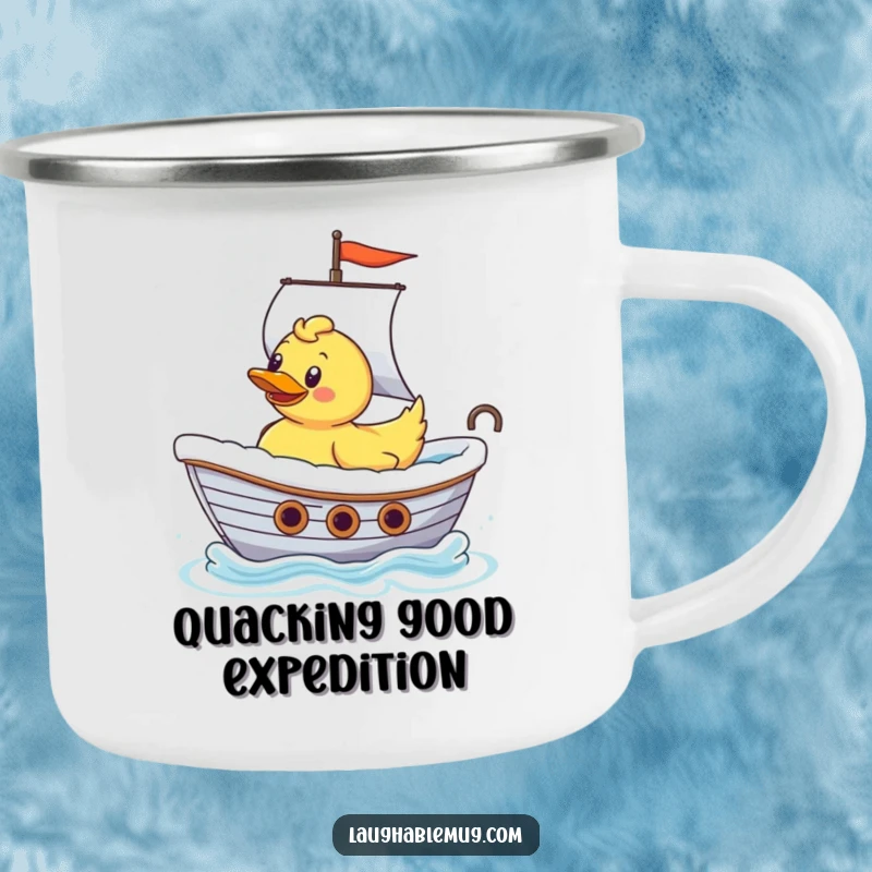 Funny Rubber Ducky Ship Captain Camping Mug: A durable mug featuring a rubber ducky sailing a bathtub like a ship, ready for outdoor adventures.