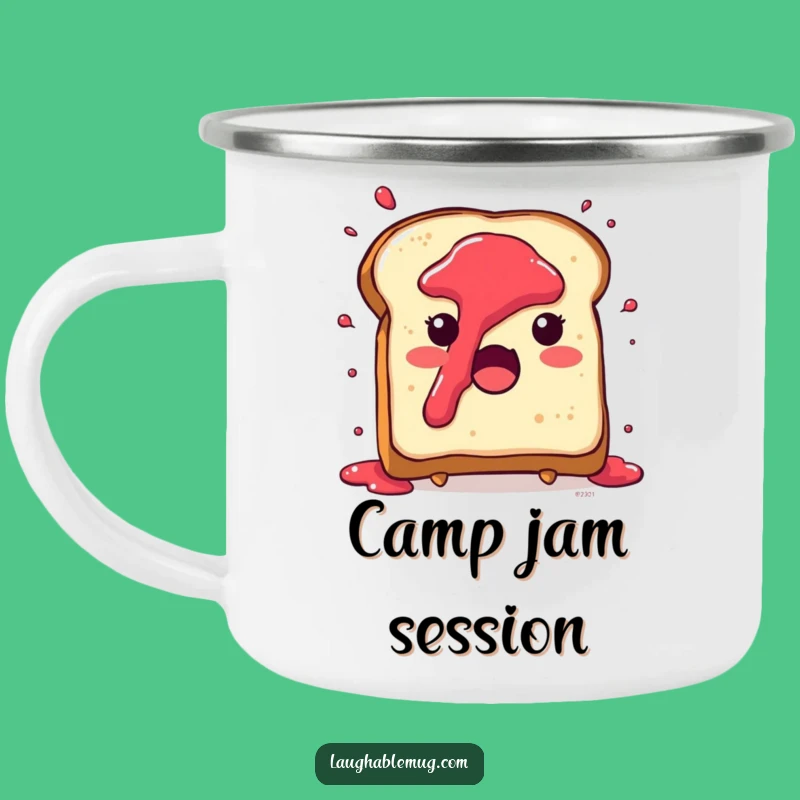 Funny Toast Camping Mug: Jam Splatter Surprise Character, Humorous Outdoor Breakfast Gift