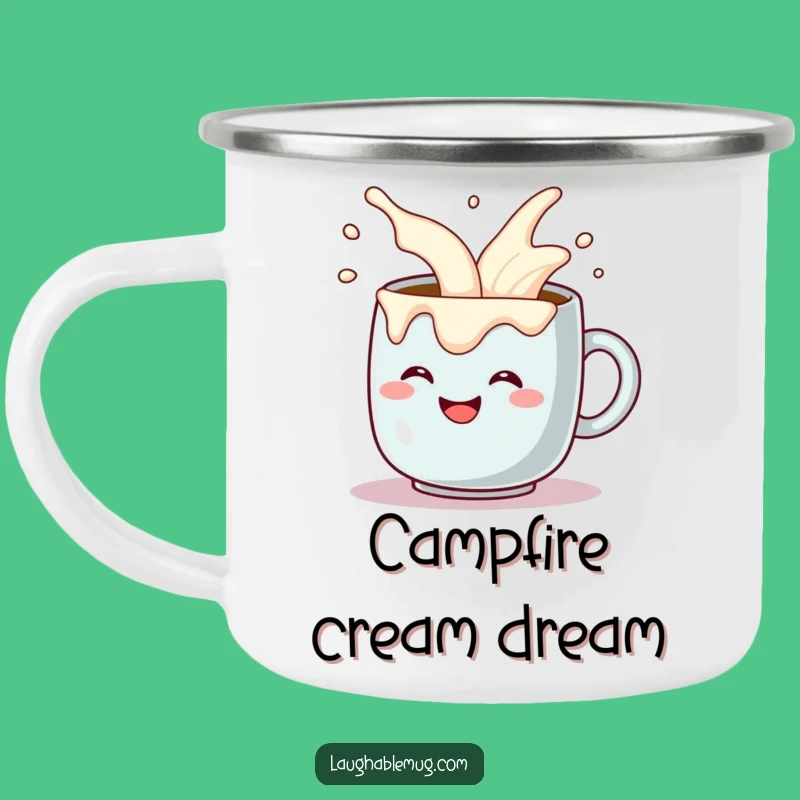 Funny Coffee Mug Camping Mug - Comical Cream Overflow Enamel Mug - Outdoor Funny Gift!
