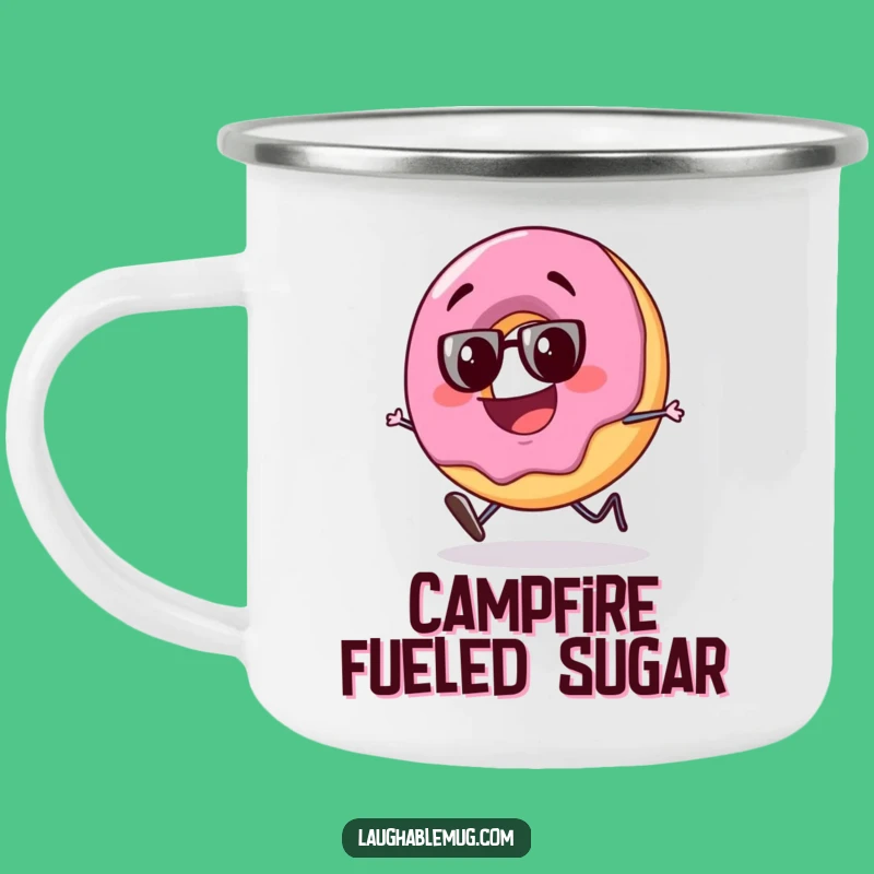 Funny Tipsy Donut Camping Mug: Goofy Character, Humorous Campfire Treat Gift