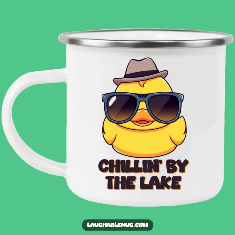 Funny Kawaii Ducky Sunglasses Fedora Camping Mug: Adventure with Cool, Rugged Humor!