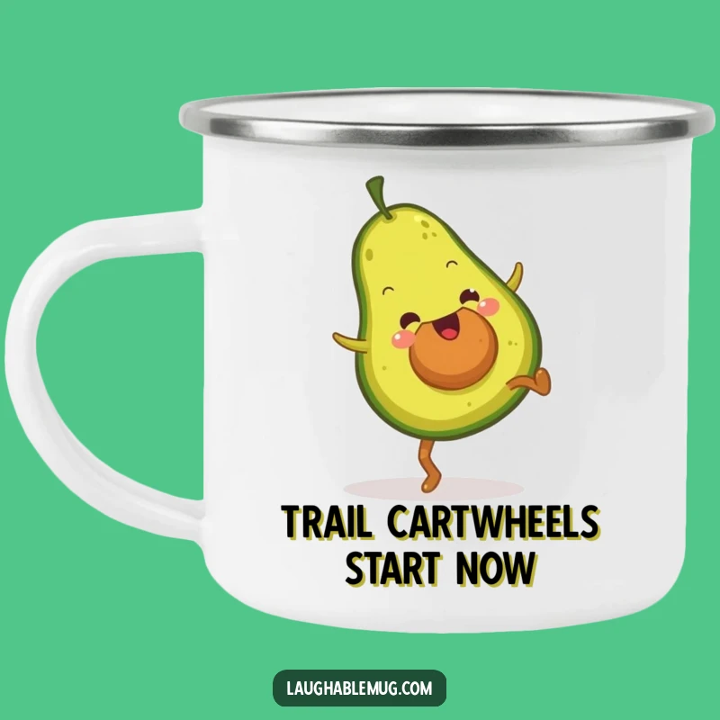 Durable Funny Avocado Cartwheel Camping Mug: Adventure Fuel for Enthusiastic Fruit Lovers Gift