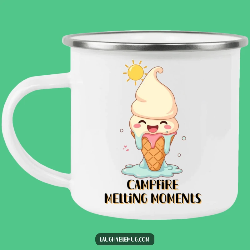 Funny Melting Ice Cream Camping Mug: Joyful Character, Summer Camp Gift