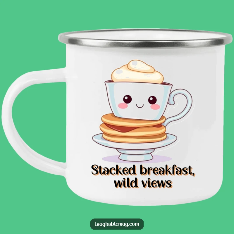 Funny Teacup Pancake Camping Mug: Cheerful Character for Outdoor Breakfasts, Gift