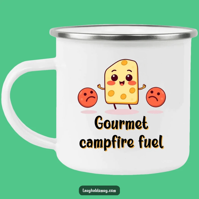 Funny Cheese Juggling Meatballs Camping Mug: Durable & Humorous Outdoor Gift