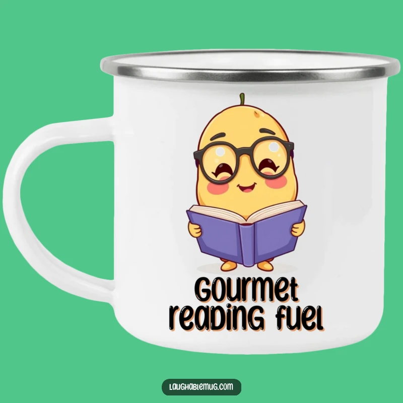 Adventure-Ready Funny Potato Scholar Camping Mug: Spud Reading, Humorous Gift for Outdoorsy Bookworms