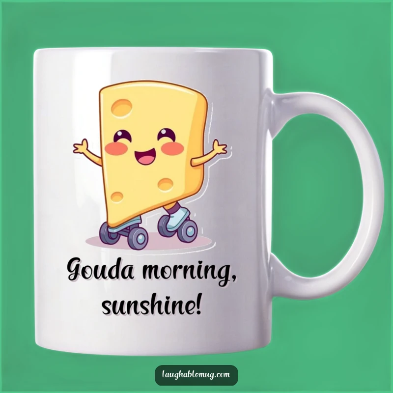 Funny Cheese Skater Mug: Smiling Cheese on Wheels, Hilarious Dairy Gift for Foodies