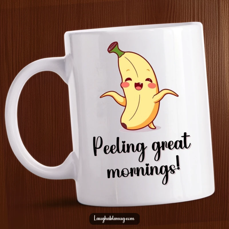 Funny Mug: A banana giggles uncontrollably as it peels itself in a moment of pure, delighted surprise.