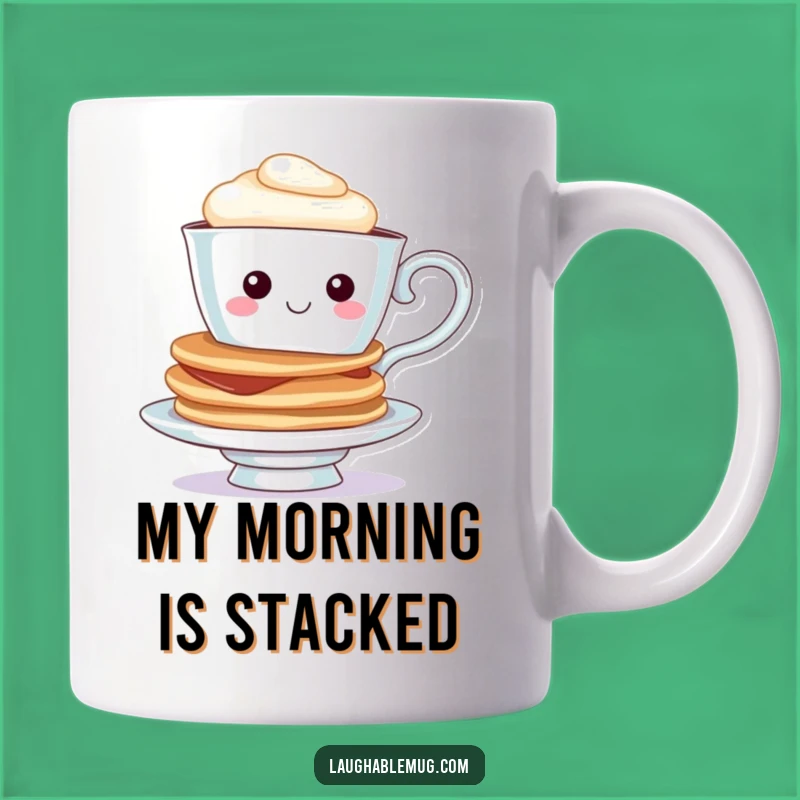 Funny Teacup & Pancake Mug: Cheerful Character Breakfast Gift for Delightful Mornings