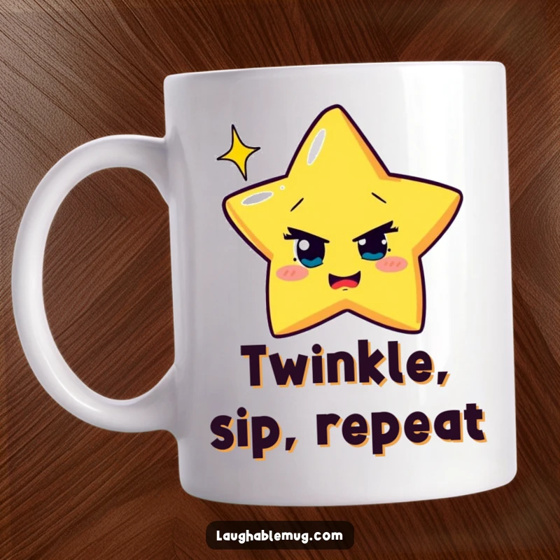 Funny Mug: Mischievous star attempting to wink with exaggerated sparkle, a playful and cosmic character.