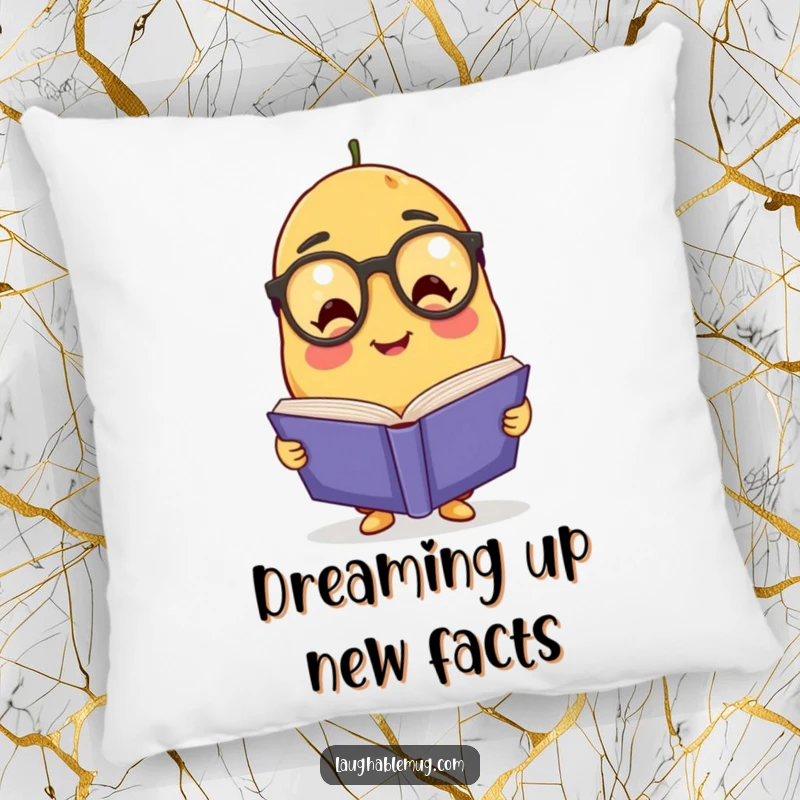 Funny Potato Scholar Pillow: A soft, squishy pillow featuring a friendly potato character wearing spectacles and reading a giant book.