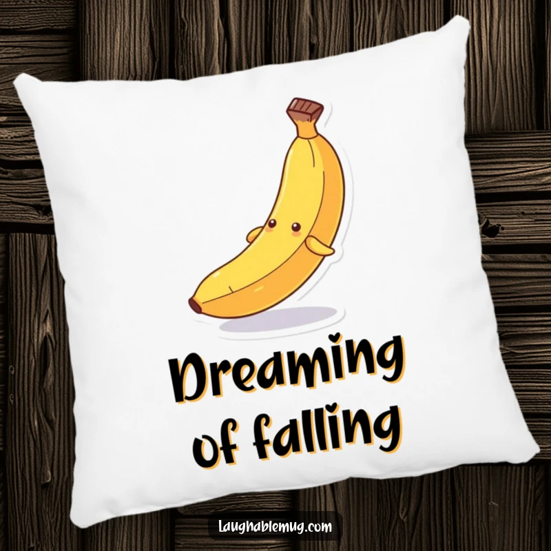 Funny pillow: A plush cushion depicting a personified banana comically slipping dramatically on its peel, perfect for cozy moments.