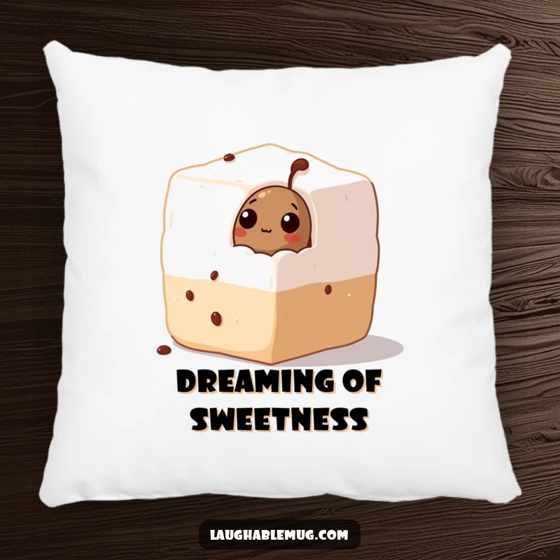 Funny Pillow: A coffee bean curiously peeks out from a large sugar cube, providing humorous and soft decor for coffee lovers.