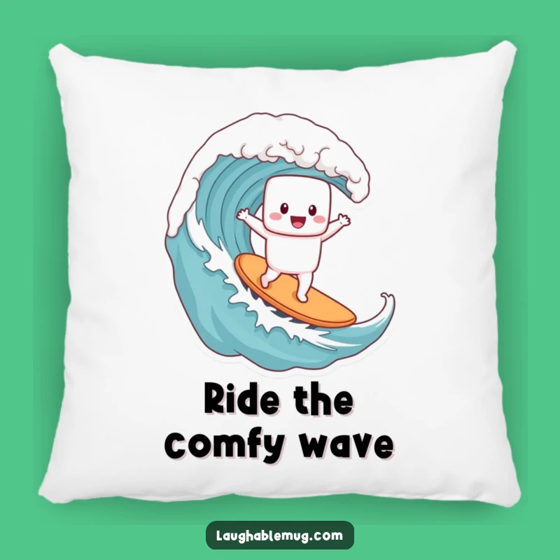 Funny Marshmallow Surfer Pillow - Cozy Coffee Wave Accent, Perfect Funny Gift Comfort