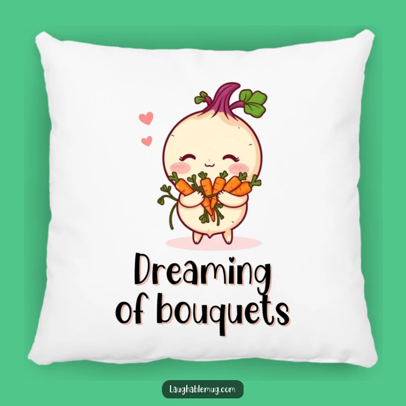 Funny Shy Turnip Pillow, Soft Blushing Vegetable with Carrot Bouquet Decor