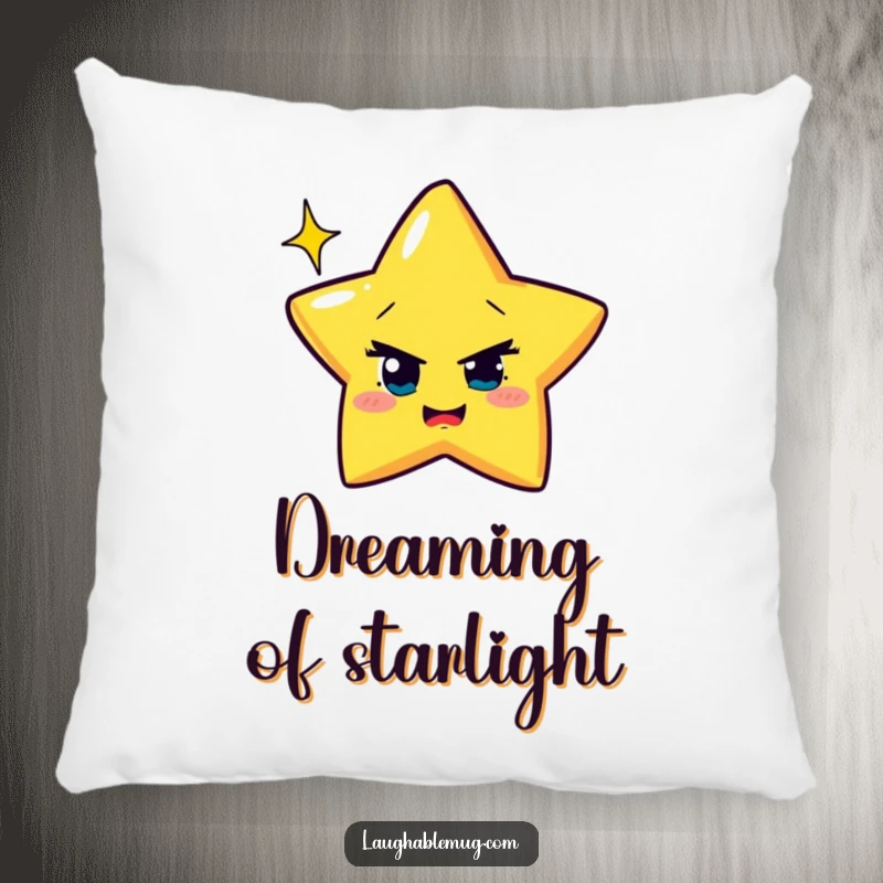 Funny Pillow: Mischievous star attempting to wink with exaggerated sparkle, a comfortable and humorous accent.