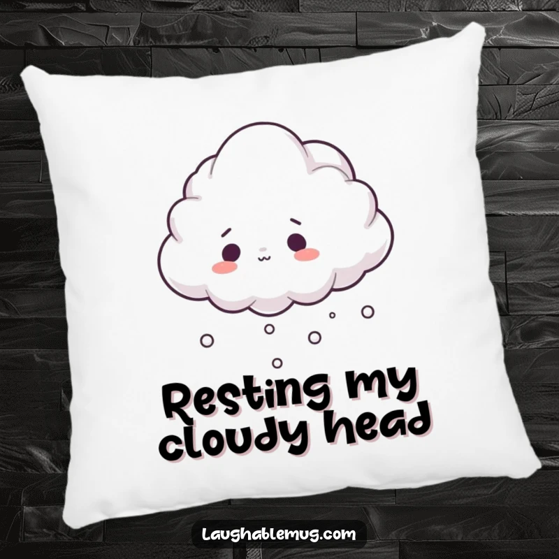 Funny pillow featuring a surprised, fluffy cloud tripping over its mist, perfect for cozying up.