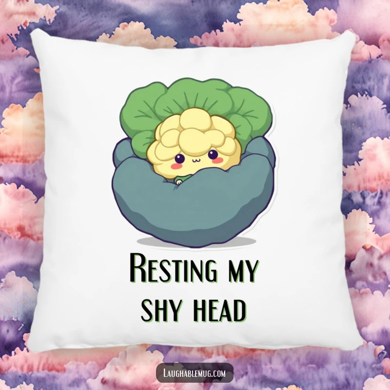 Funny Shy Broccoli Pillow: A soft and comfy pillow featuring a shy broccoli floret character peeking out from behind a larger vegetable.