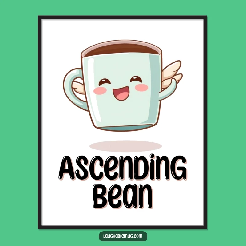 Funny Coffee Digital Print: Happy Flying Mug Character, Instant Humorous Downloadable Gift