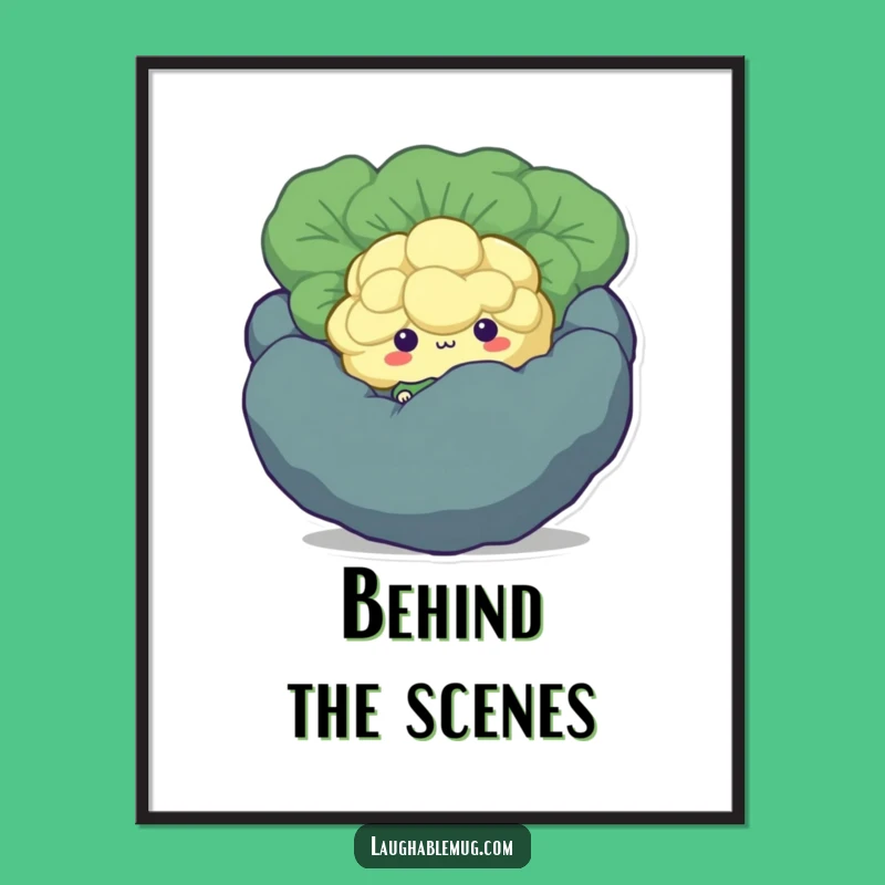 Funny Shy Broccoli Digital Art: Printable Hiding Floret, Humorous Gift for Instant Cute Decor