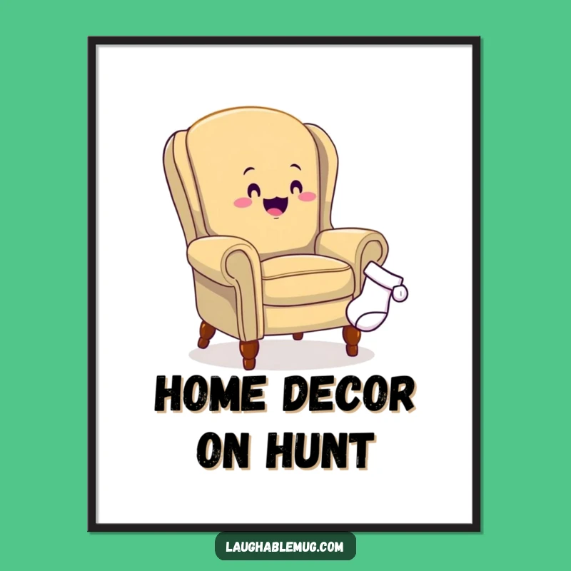 Funny Armchair Sock Chase Digital Art - Humorous Furniture Print, Perfect Funny Gift Decor