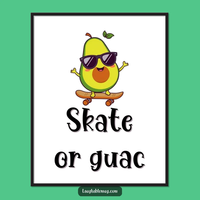 Funny Avocado Skater Digital Art: Cool Character Print, Street Vibe Decor Gift