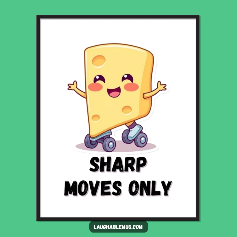 Funny Cheese Skater Art Print: Smiling Cheese Scene, Hilarious Digital Decor for Foodies