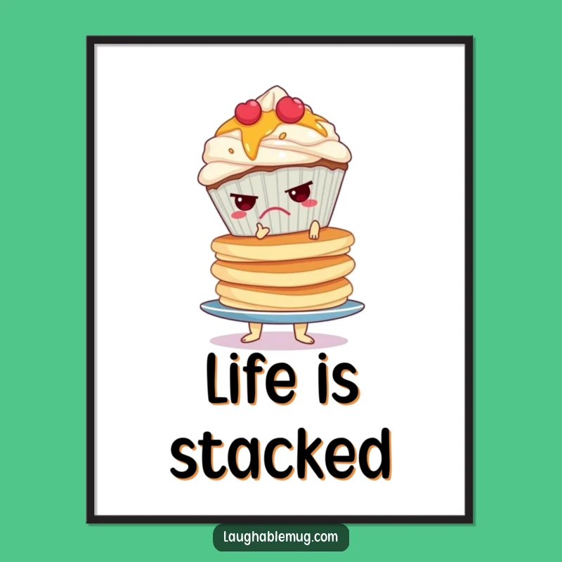 Funny Grumpy Cupcake Pancake Digital Art: Wobbly Mornings for Your Walls Gift