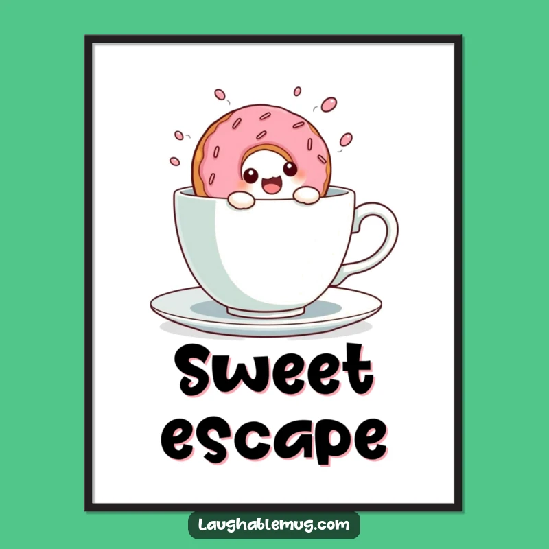 Funny Kawaii Donut Teacup Dive Digital Art: Instant Sweet & Joyful Decor Gift