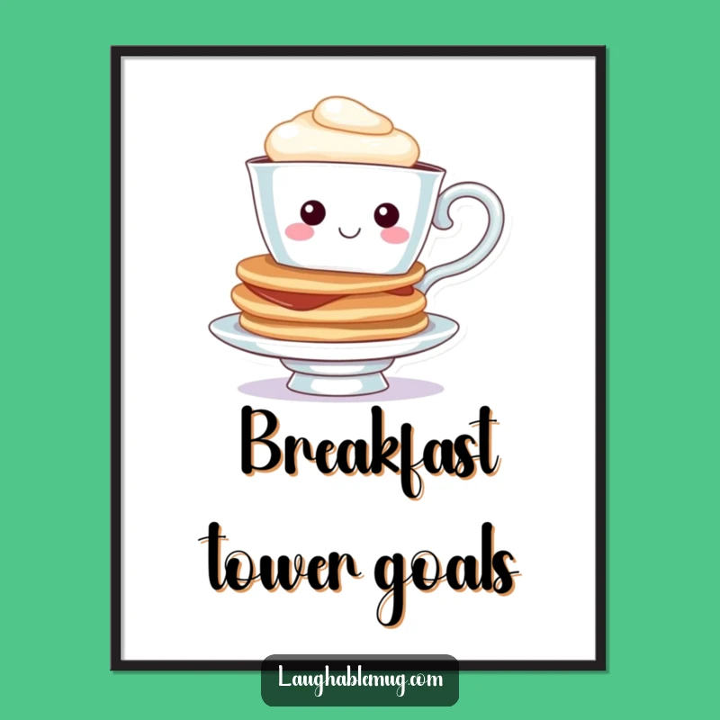 Funny Teacup Pancake Digital Art: Cheerful Character Print for Instant Joyful Decor