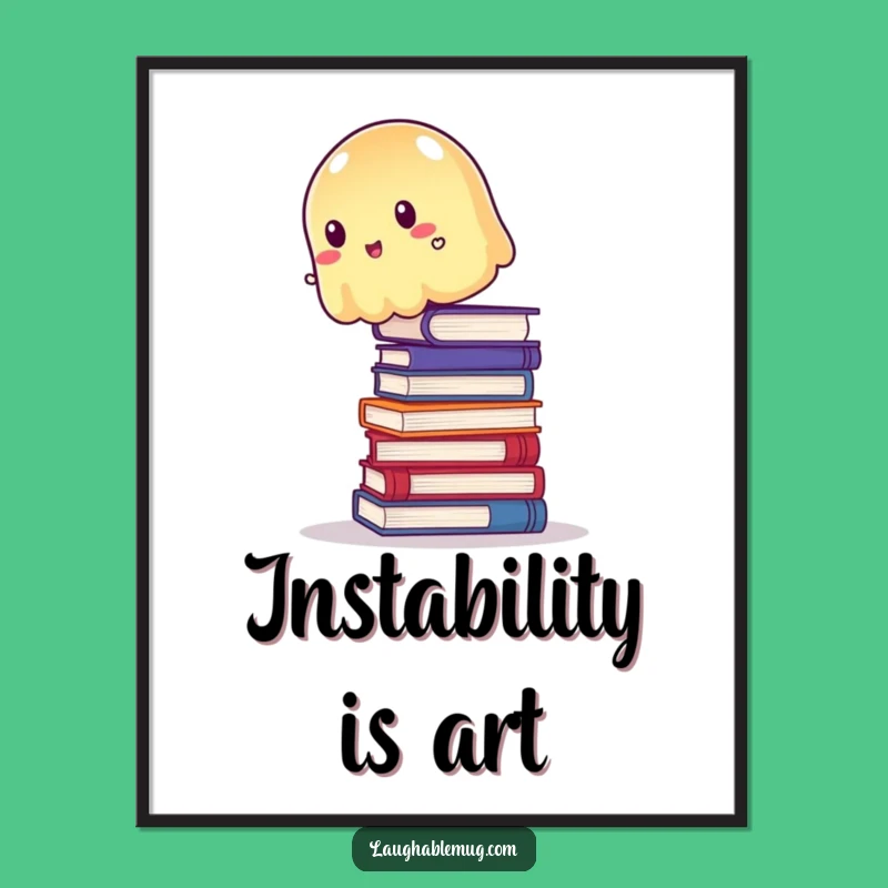 Funny Wobbly Jelly Digital Art: Book Balance Print for Quirky Decor Gift