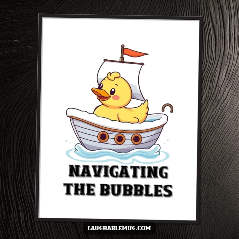 Funny Rubber Ducky Ship Captain Digital Art: A printable illustration of a cheerful rubber ducky sailing a bathtub like a grand ship, full of humor.