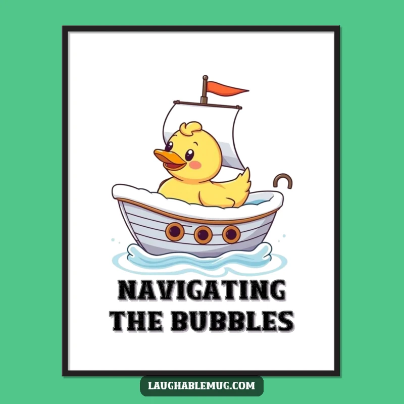 Funny Rubber Ducky Ship Captain Digital Art: Printable Bathtub Sailor, Humorous Gift for Instant Decor