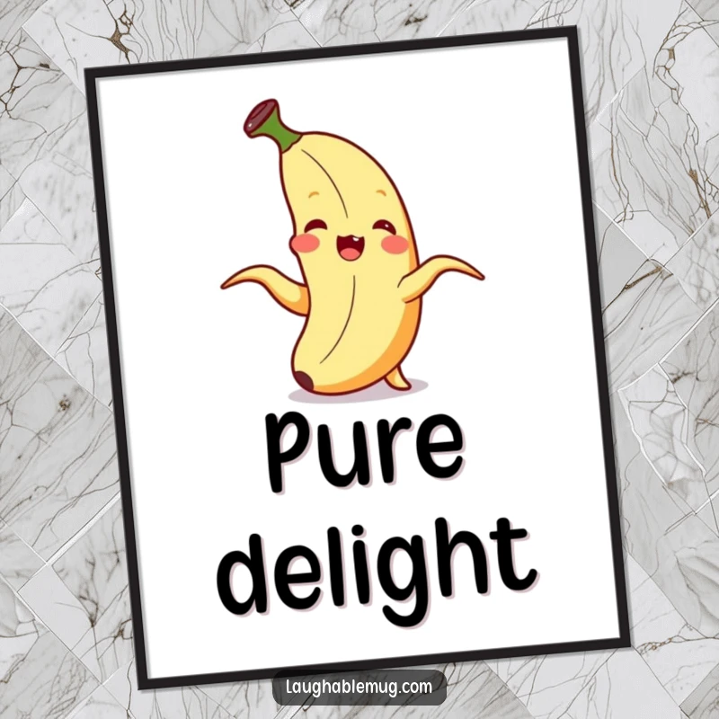 Funny Digital Art Print: A banana giggles intensely as it peels itself, a hilarious moment of surprise.