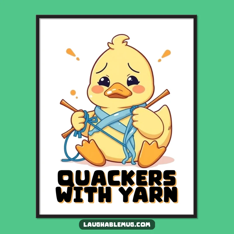 Funny Craft Fail Wall Art: Confused Duck's Knitting Art, Quirky Funny Gift Decor