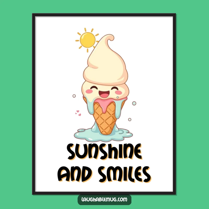 Funny Melting Ice Cream Digital Art: Joyful Character Print, Summer Decor Gift