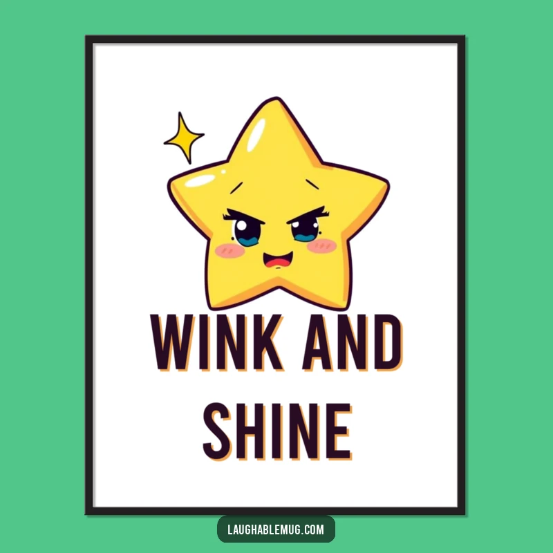 Funny Winking Star Digital Art: Cosmic Print for Celestial Decor Gift