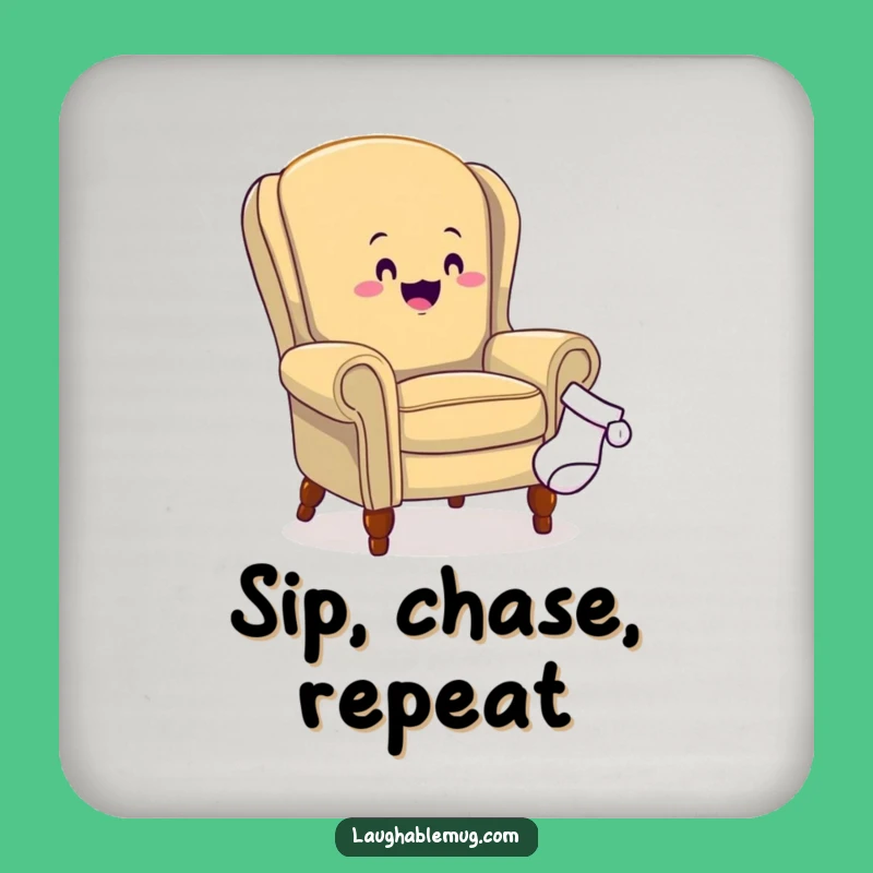 Funny Armchair Sock Chase Coaster - Protect Surfaces with Furniture Humor, Great Funny Gift