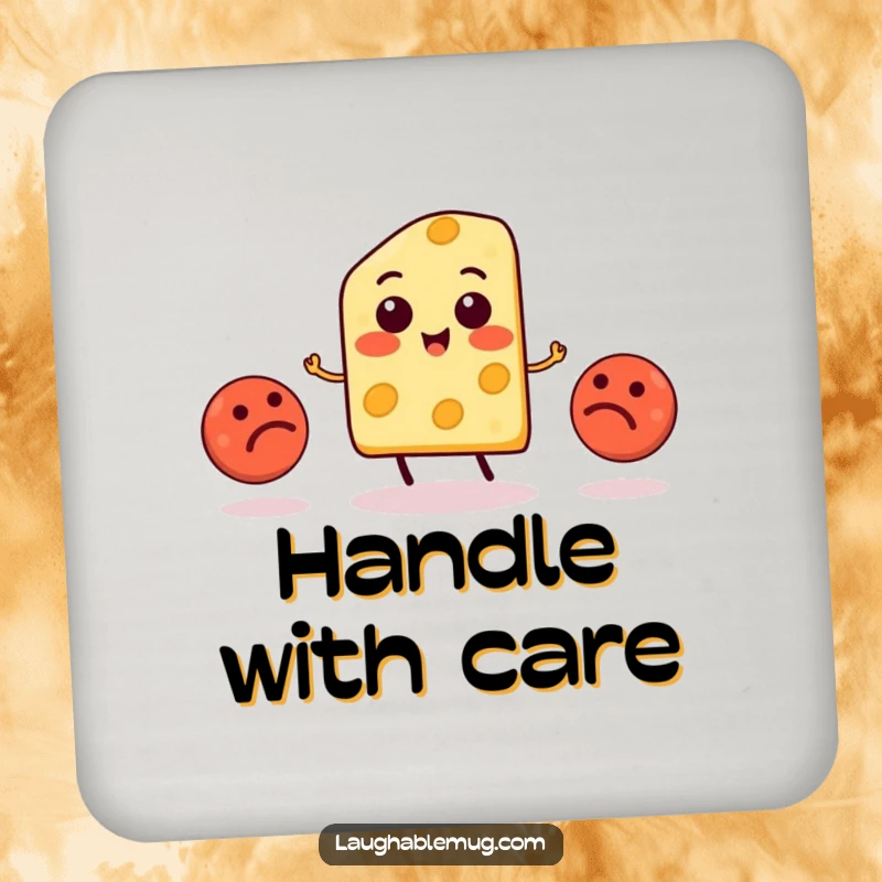 Funny Cheese Juggling Meatball Coasters: Cheese slice character humorously juggles meatballs, protecting surfaces with style and laughs.