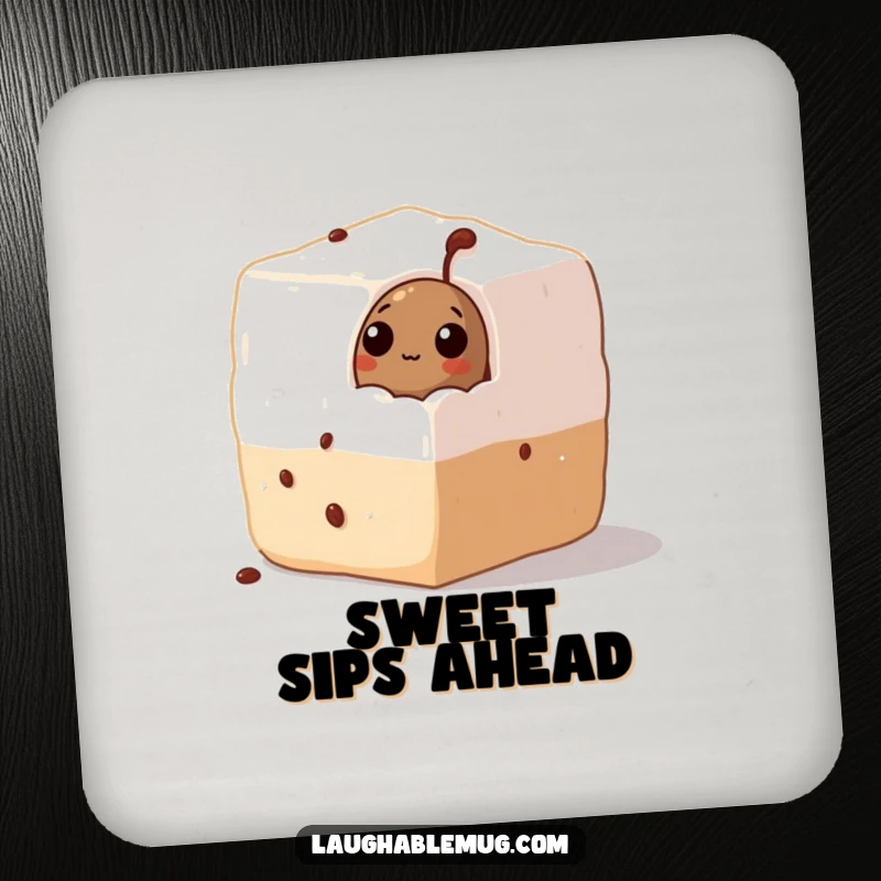 Funny Coaster: A coffee bean curiously emerges from a sugar cube, providing humorous and stylish protection for tables.