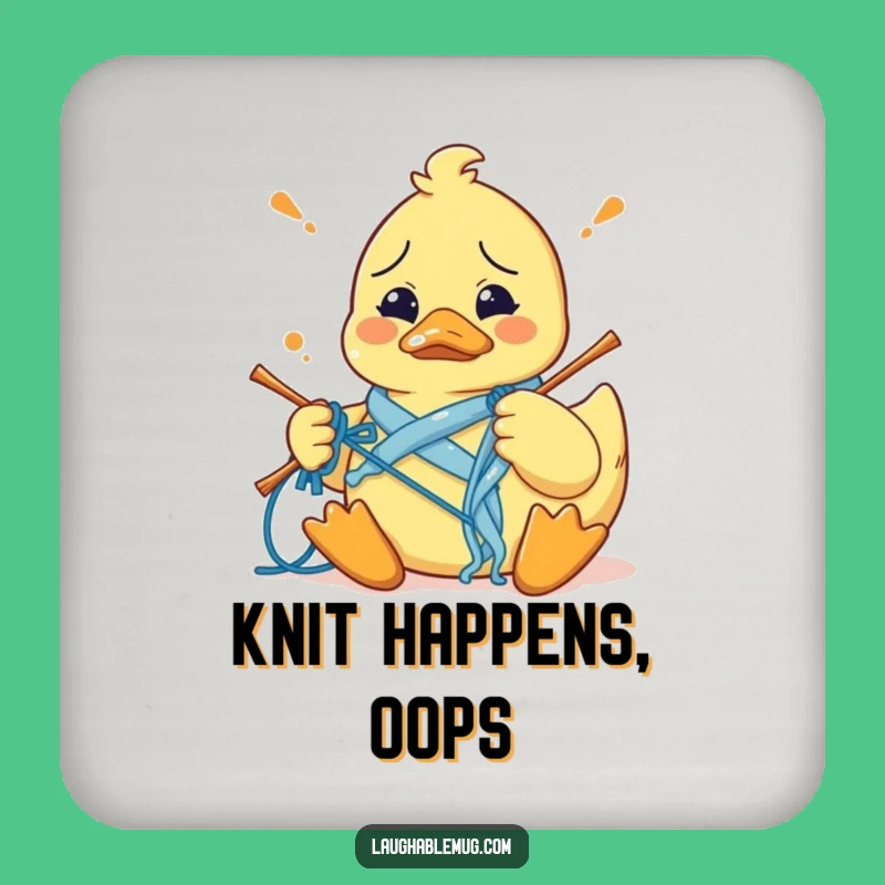 Funny Craft Coaster Set: Confused Duck's Knitting Chaos, Protect Surfaces Funny Gift