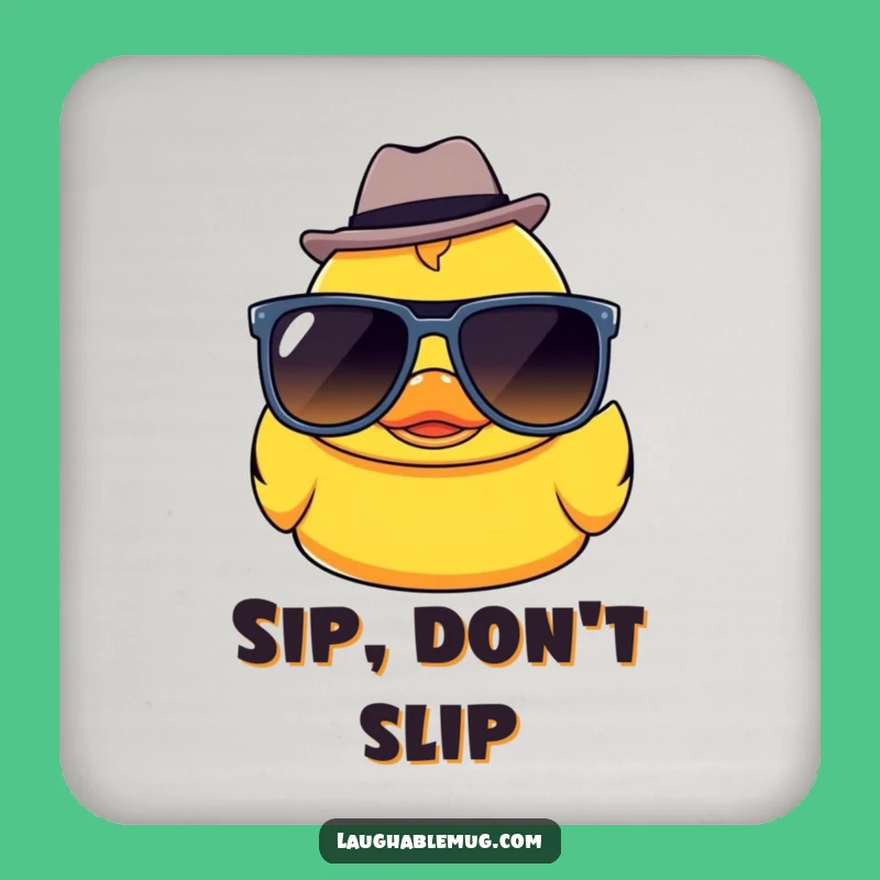 Funny Kawaii Ducky Sunglasses Fedora Drink Coaster: Protect Surfaces with Cool, Cute Style!