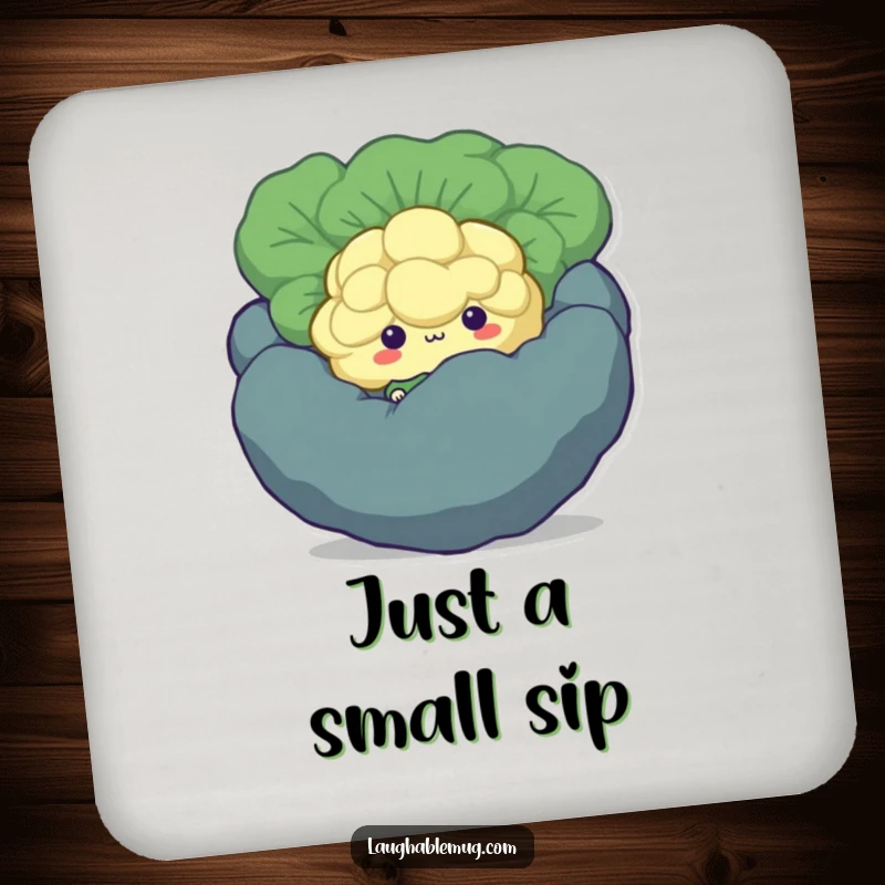 Funny Shy Broccoli Drink Coaster: A protective coaster featuring a shy broccoli floret character hiding behind a larger vegetable, adding cute charm.