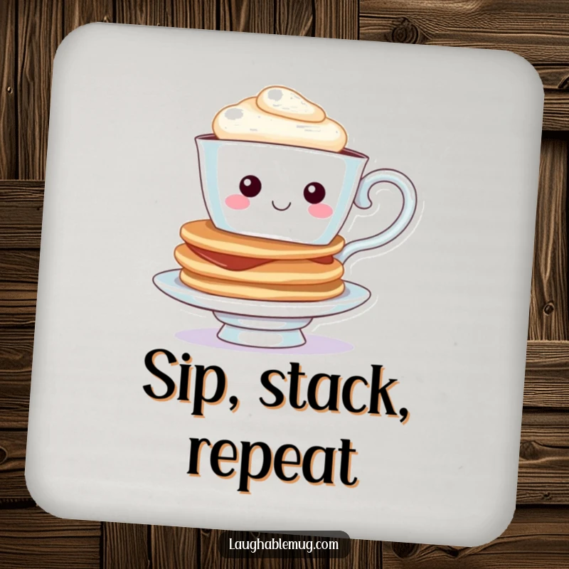 Funny Teacup Pancake Coasters: A set featuring a cheerful teacup balancing pancakes, perfect for protecting surfaces with breakfast-themed humor.